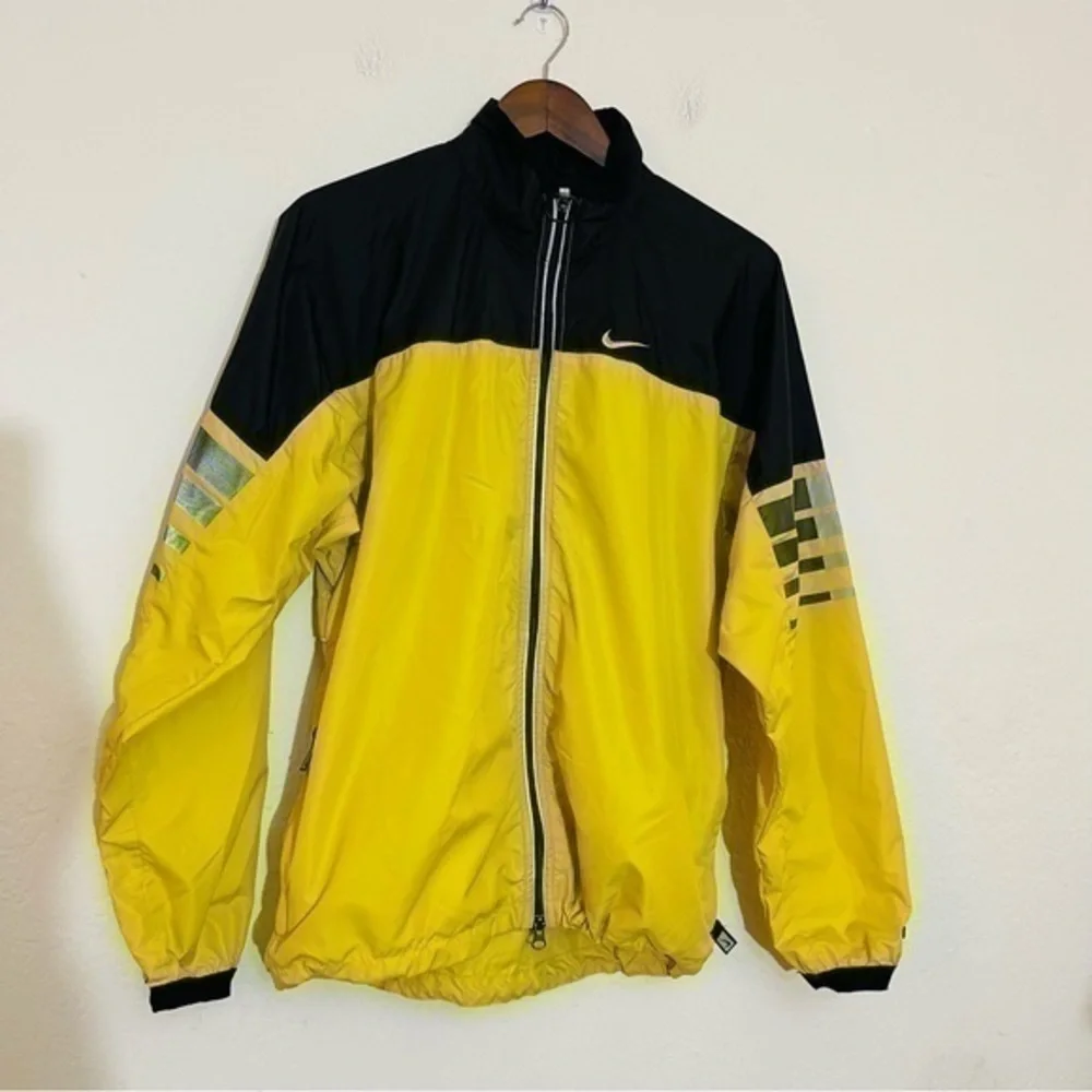 Vintage Nike Full Zip Swoosh Logo Reflective Windbreaker Jacket S Yellow/Black